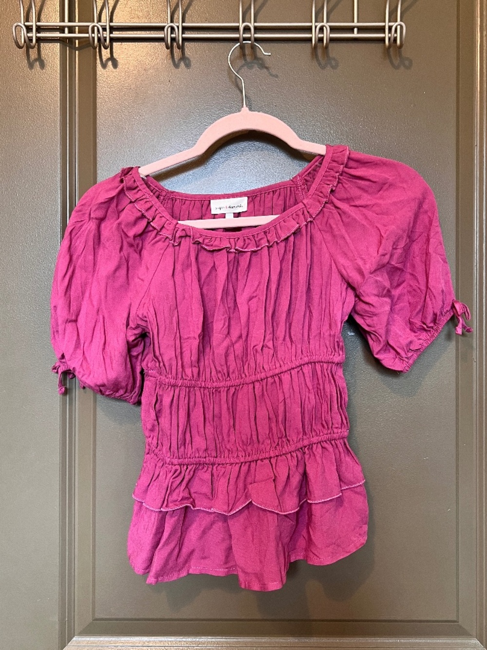 Tiered Ruffle Peplum Blouse, Magenta